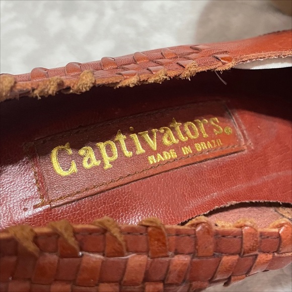 Vintage Woven Wedges 70s Captivators Brown Leather Tie Oxford Heels - Picture 7 of 12